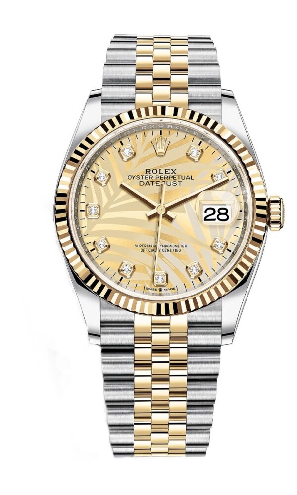 Đồng hồ Rolex Datejust 36 126233 Mặt lá cây Vàng Champagne Cọc kim cương