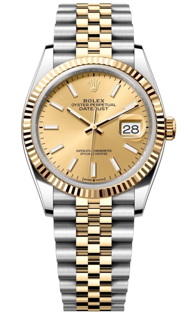 Đồng hồ Rolex Datejust 126233 Mặt vàng Champagne Cọc quang 36mm