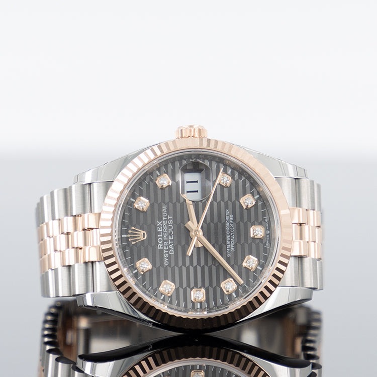 Đồng Hồ Rolex Datejust 126231 Vàng hồng Mặt vân gấp nếp xám 36mm