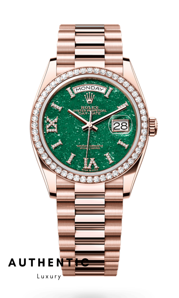 Đồng hồ Rolex Day-Date 128345RBR Mặt đá Aventurine xanh lá 36mm