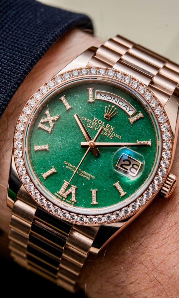 Đồng hồ Rolex Day-Date 128345RBR Mặt đá Aventurine xanh lá 36mm