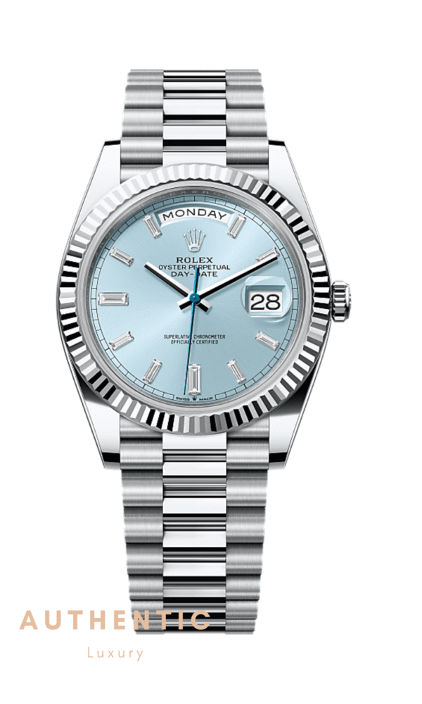 Đồng hồ Rolex Day-Date 228236 Platinum Ice Blue Cọc kim cương 40mm