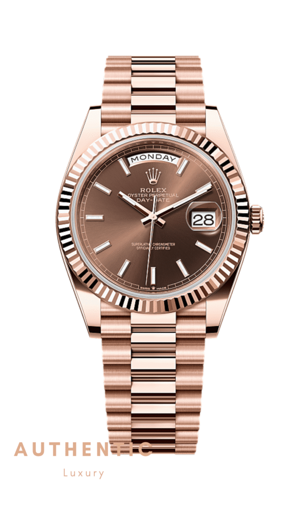Đồng hồ Rolex Day-Date 228235 Mặt Chocolate Cọc Dạ quang 40mm