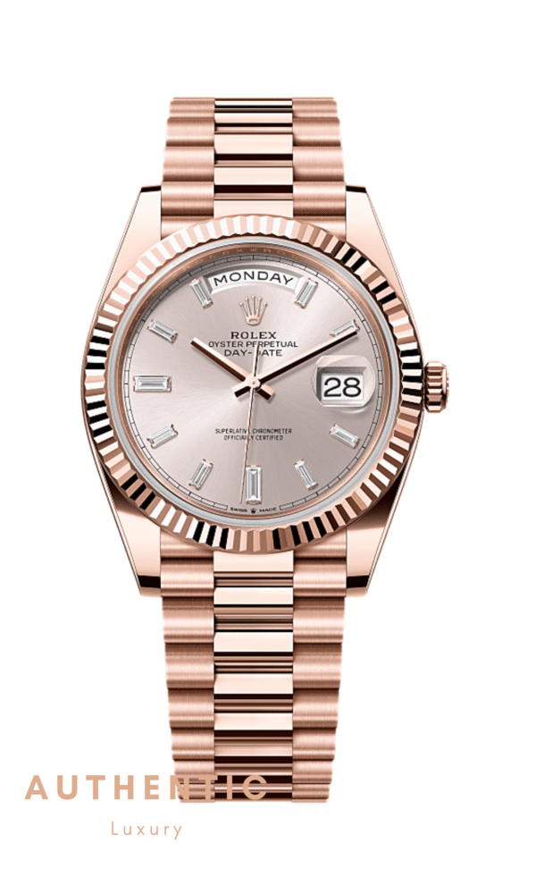 Đồng hồ Rolex Day-Date 228235 Mặt Sundust hồng phớt 40mm