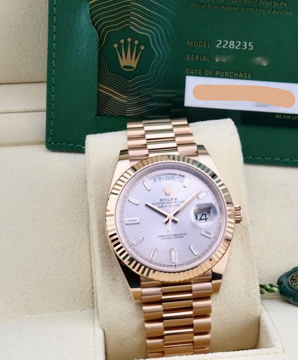 Đồng hồ Rolex Day-Date 228235 Mặt Sundust hồng phớt 40mm