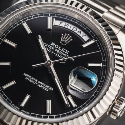 Đồng hồ Rolex Day-Date 228239 Vàng trắng Mặt đen Cọc dạ quang 40mm