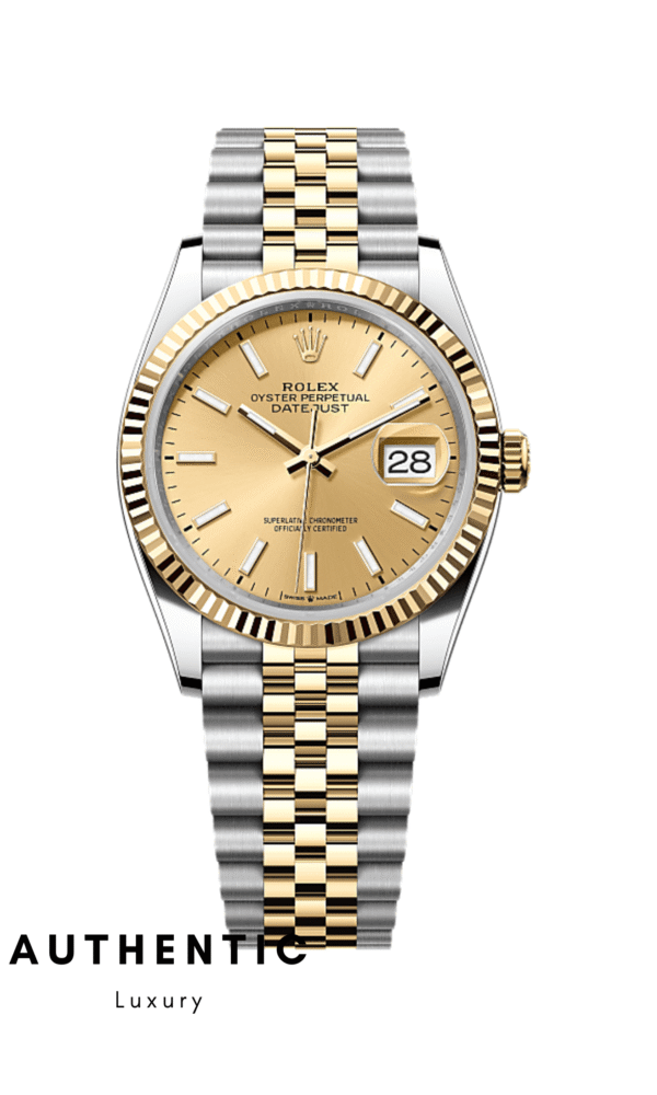 Đồng hồ Rolex Datejust 126233 Mặt vàng Champagne Cọc quang 36mm