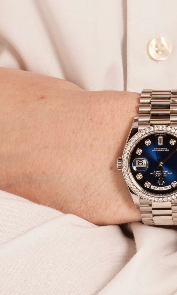 Đồng hồ Rolex Day-Date 128349 Vàng trắng Mặt xanh ombre 36mm